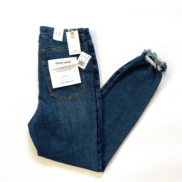 GOOD AMERICAN Good Legs High Waist Chew Hem Ankle Cigarette Jeans Sz 8/29 - Picture 2 of 8